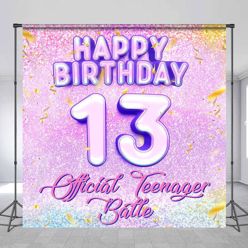 Lofaris Purple Glitter Ribbon Custom 13Th Birthday Backdrop