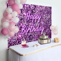 Lofaris Purple Glitter Sequin Simple Happy Birthday Backdrop