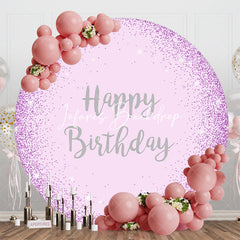 Lofaris Purple Glitter Sparkle Round Happy Birthday Backdrop