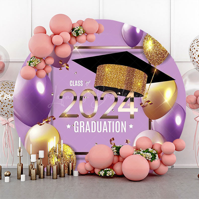 Lofaris Purple Gold Balloon Class 2024 Round Grad Backdrop