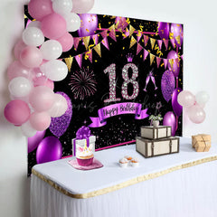 Lofaris Purple Gold Balloon Glitter 18th Birthday Backdrop