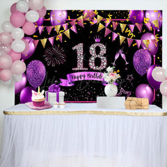 Lofaris Purple Gold Balloon Glitter 18th Birthday Backdrop