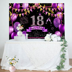 Lofaris Purple Gold Balloon Glitter 18th Birthday Backdrop