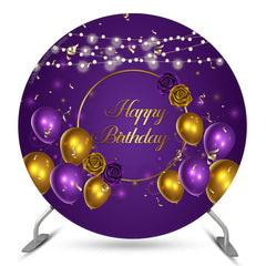 Lofaris Purple Gold Balloon Happy Birthday Round Backdrop