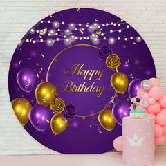 Lofaris Purple Gold Balloon Happy Birthday Round Backdrop