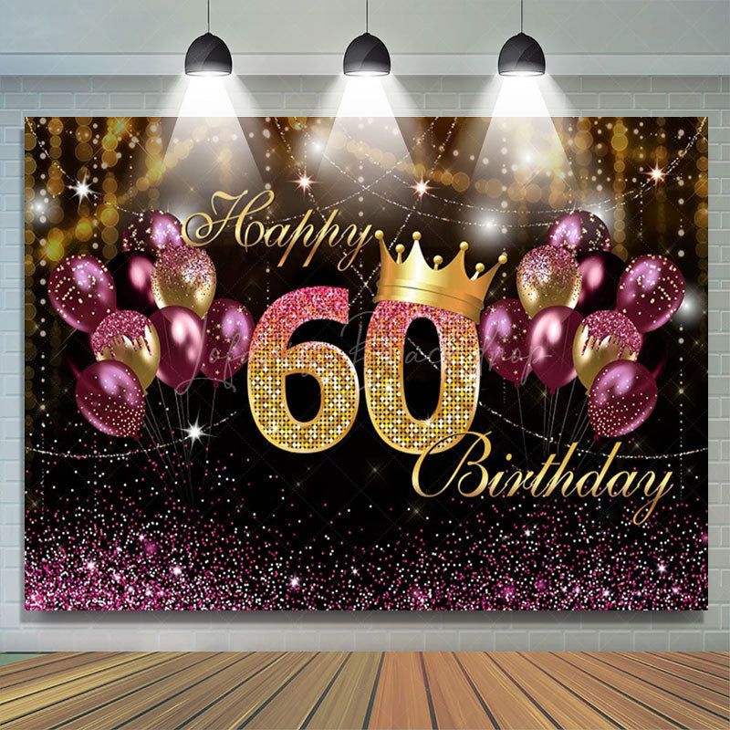 Lofaris Purple Gold Balloon Sparkles 60th Birthday Backdrop