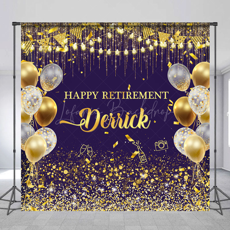 Lofaris Purple Gold Balloons Custom Name Retirement Backdrop