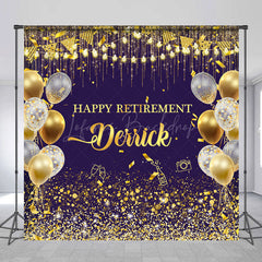 Lofaris Purple Gold Balloons Custom Name Retirement Backdrop