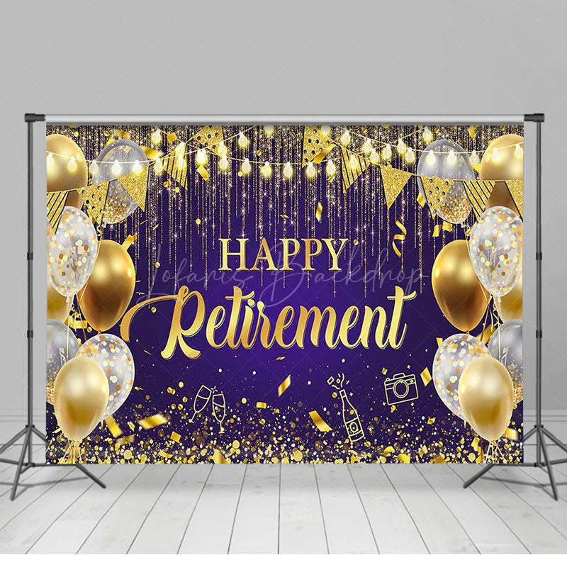 Lofaris Purple Gold Balloons Happy Retirement Party Backdrop