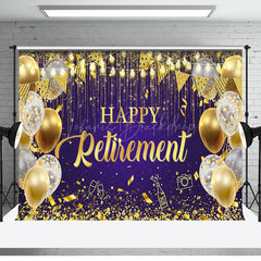 Lofaris Purple Gold Balloons Happy Retirement Party Backdrop