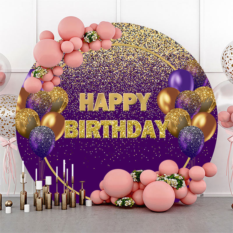 Lofaris Purple Gold Glitter Balloons Round Birthday Backdrop