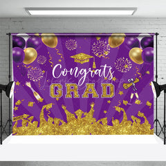 Lofaris Purple Gold Sparkle Balloons Stripe Grad Backdrop