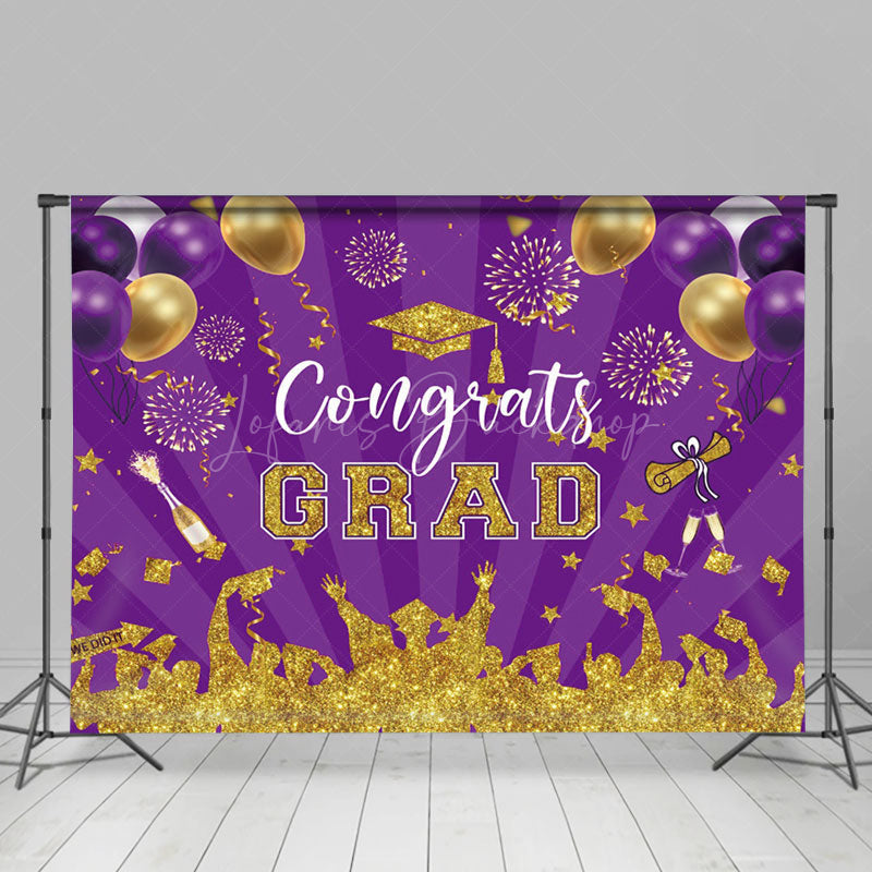 Lofaris Purple Gold Sparkle Balloons Stripe Grad Backdrop