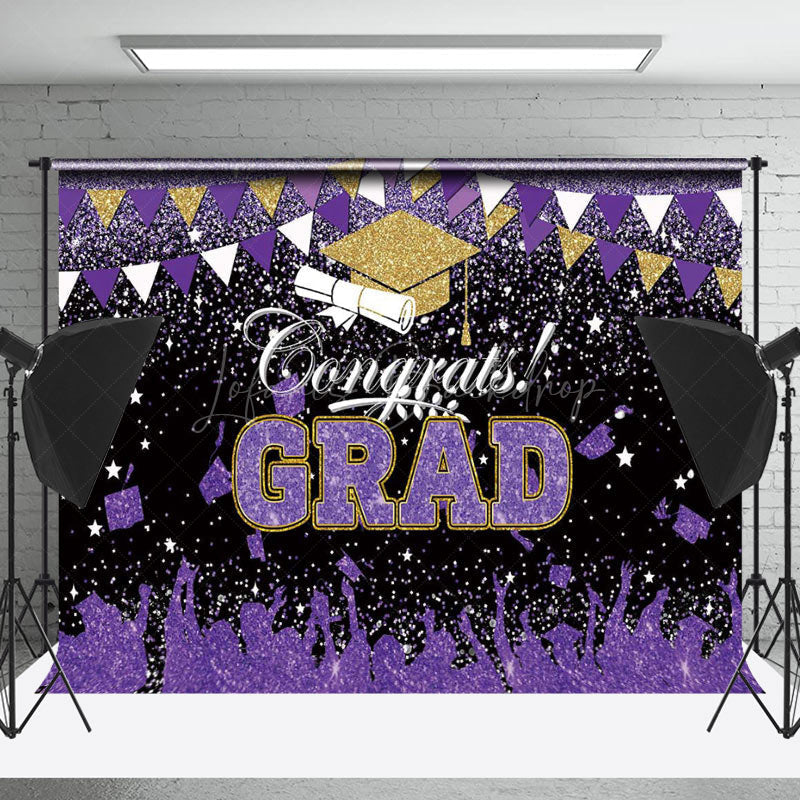 Lofaris Purple Gold White Glitter Congrats Grad Backdrop