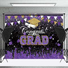 Lofaris Purple Gold White Glitter Congrats Grad Backdrop