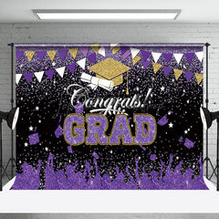 Lofaris Purple Gold White Glitter Congrats Grad Backdrop