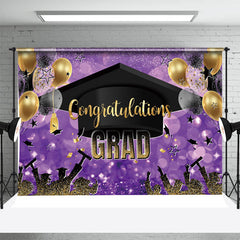 Lofaris Purple Golden Balloon Hat Bokeh Graduation Backdrop