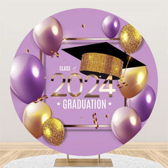 Lofaris Purple Golden Balloons Round Graduation Backdrop