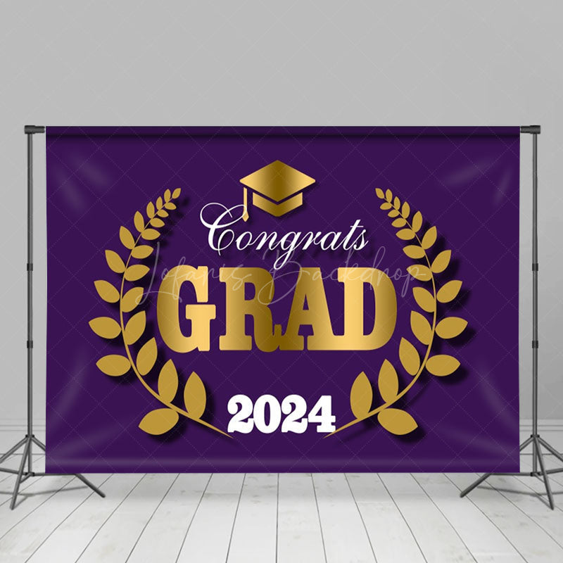 Lofaris Purple Golden Hat Leaves 2024 Graduation Backdrop