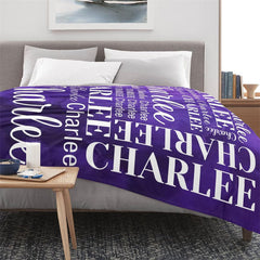 Lofaris Purple Gradation White Text Custom Name Blanket