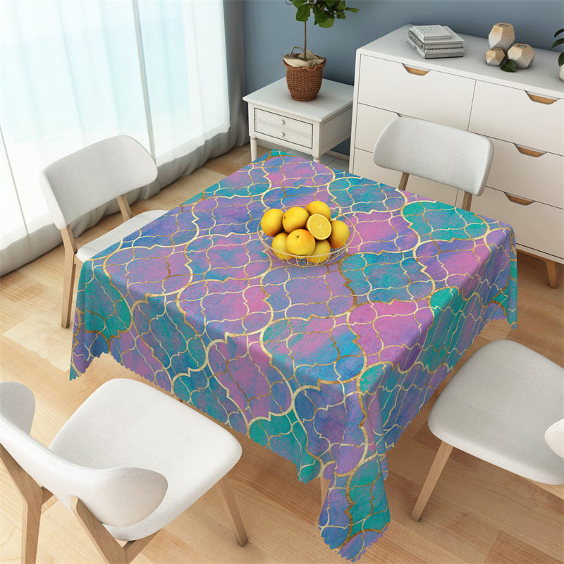 Lofaris Purple Green Moroccan Trellis Square Tablecloth