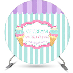 Lofaris Purple Green Stripe Ice Cream Parlor Round Backdrop