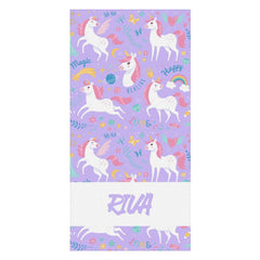 Lofaris Purple Happy Unicorn Flowers Custom Beach Towel