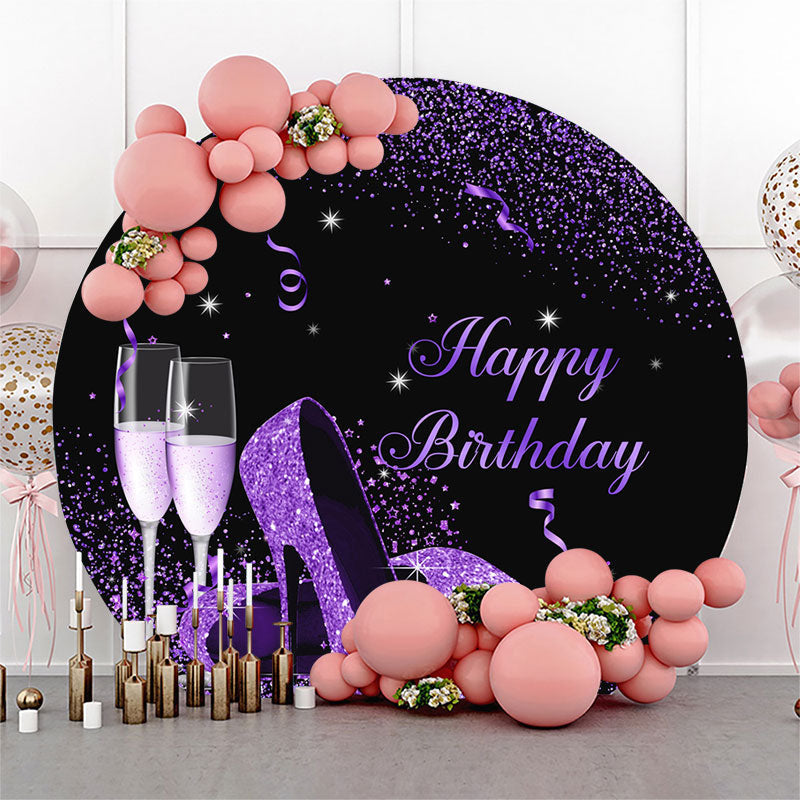 Lofaris Purple High Heel Champagne Round Birthday Backdrop