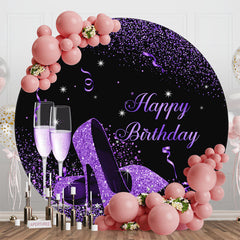 Lofaris Purple High Heel Champagne Round Birthday Backdrop