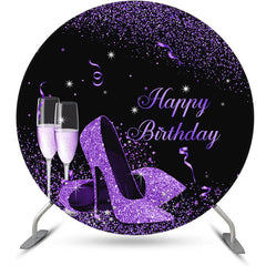 Lofaris Purple High Heel Champagne Round Birthday Backdrop