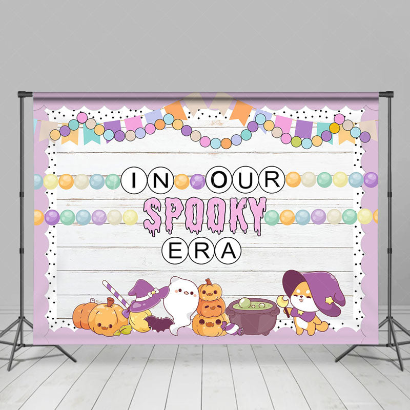 Lofaris Purple In Our Spooky Era Wooden Halloween Backdrop