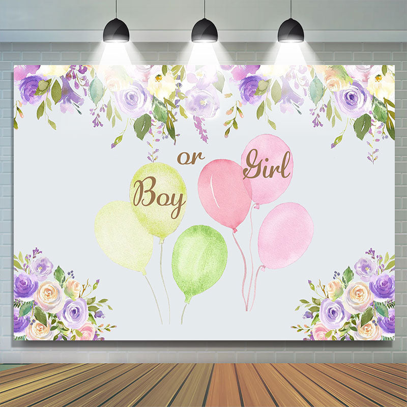 Lofaris Purple Ink Floral Balloons Baby Shower Backdrop