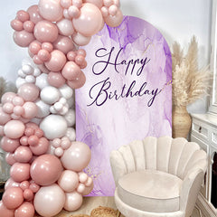 Lofaris Purple Lavender Marble Happy Birthday Arch Backdrop