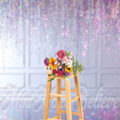 Lofaris Purple Lines Sparkle White Wall Retro Photo Backdrop