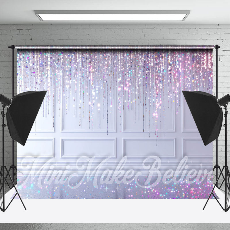 Lofaris Purple Lines Sparkle White Wall Retro Photo Backdrop