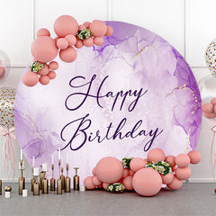 Lofaris Purple Marble Texture Round Happy Birthday Backdrop