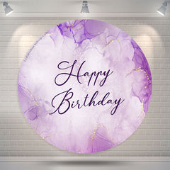 Lofaris Purple Marble Texture Round Happy Birthday Backdrop