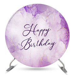 Lofaris Purple Marble Texture Round Happy Birthday Backdrop