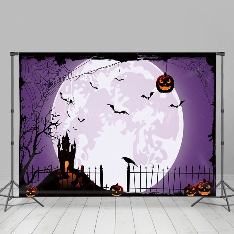 Lofaris Purple Moon Vibe Pumpkin Bat Happy Halloween Backdrop