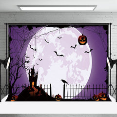 Lofaris Purple Moon Vibe Pumpkin Bat Happy Halloween Backdrop