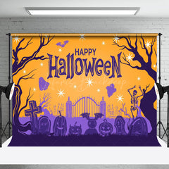 Lofaris Purple Orange Ambiance Forest Happy Halloween Backdrop