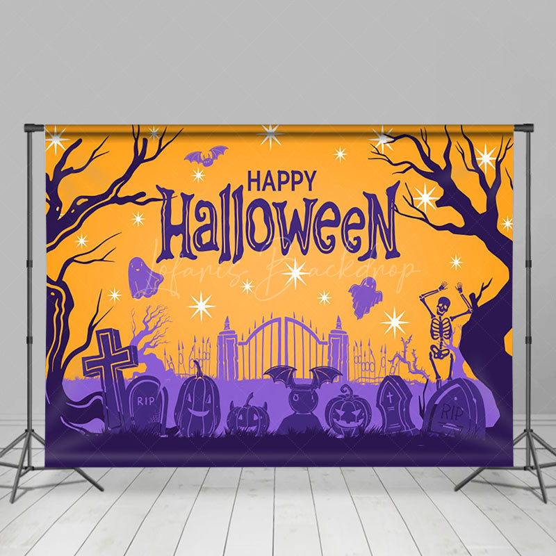 Lofaris Purple Orange Ambiance Forest Happy Halloween Backdrop