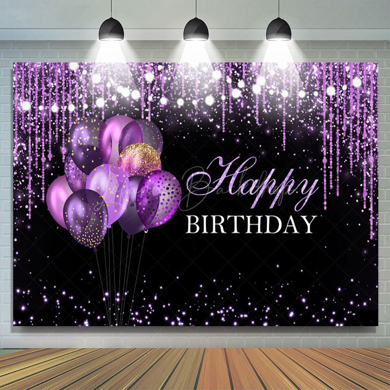 Lofaris Purple Pendant Balloon Glitter Black Birthday Backdrop