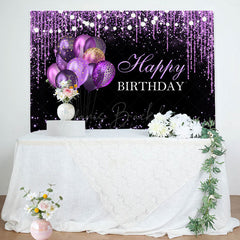 Lofaris Purple Pendant Balloon Glitter Black Birthday Backdrop