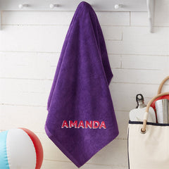 Lofaris Purple Personalized Embroidered 3D Letter Beach Towel