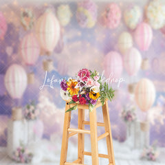 Lofaris Purple Pink Cloud Hot Air Balloon Cake Smash Backdrop