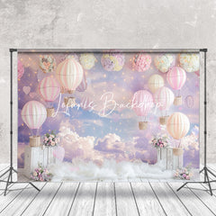 Lofaris Purple Pink Cloud Hot Air Balloon Cake Smash Backdrop