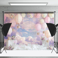 Lofaris Purple Pink Cloud Hot Air Balloon Cake Smash Backdrop