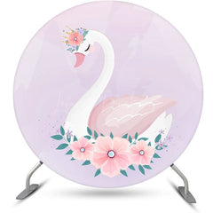 Lofaris Purple Pink Floral Leaf Swan Round Birthday Backdrop