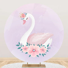 Lofaris Purple Pink Floral Leaf Swan Round Birthday Backdrop